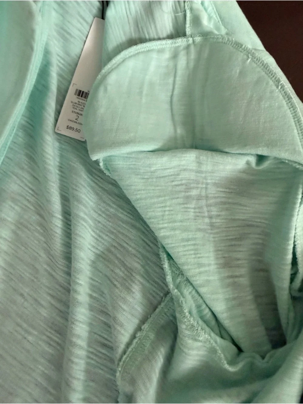 Chico’s Light Knit Open-Front Blazer Jacket Chico’s 2 Size L 12/14 Mint Green - Picture 9 of 13